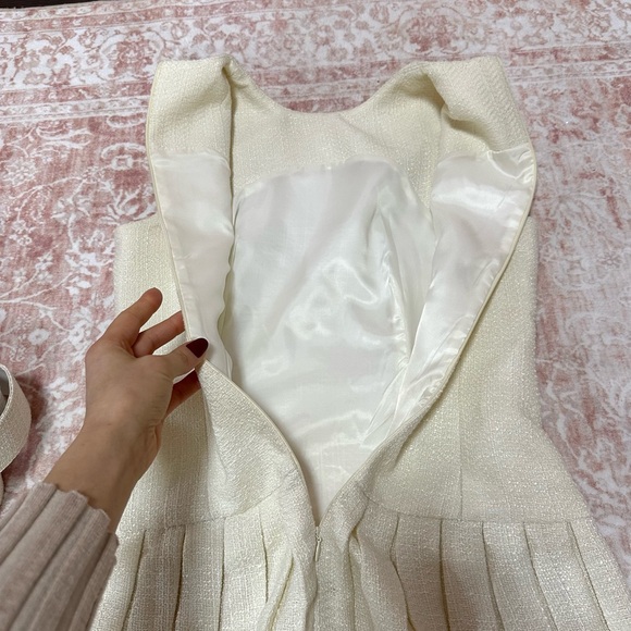 NWT Commense Tweed Pleated Cream Dress - Picture 13 of 14
